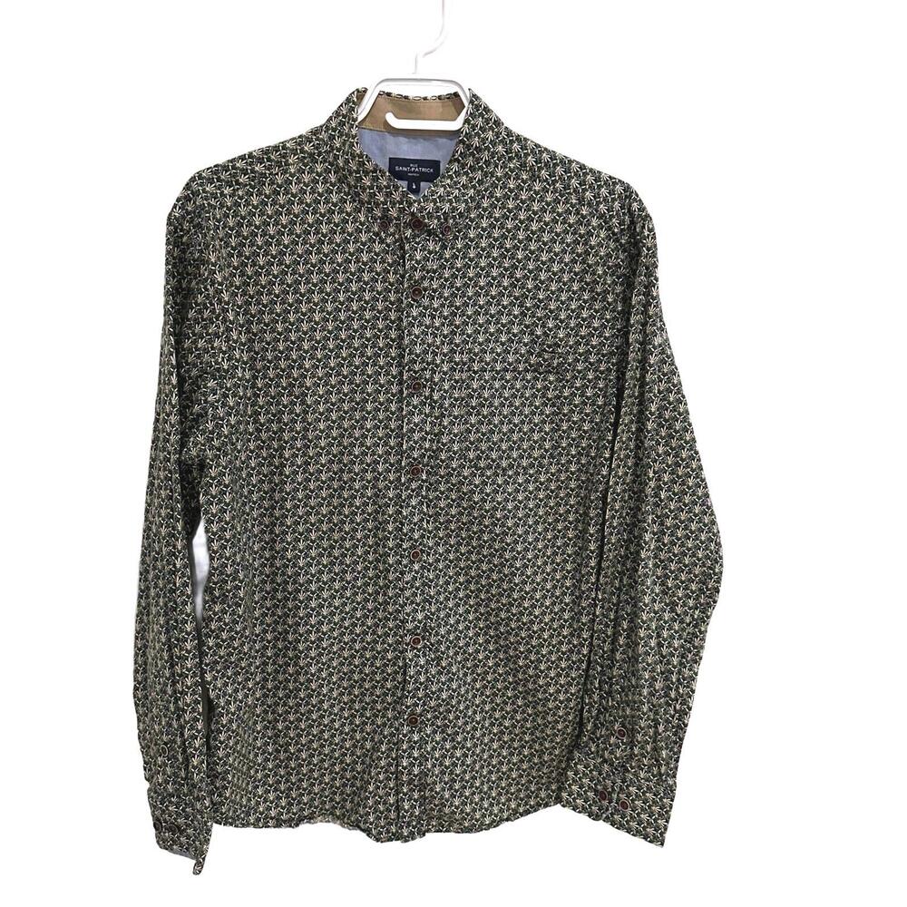 Rue Saint-Patrick Men's Dark Green 100% Cotton Button Up Shirt - Large